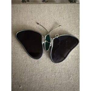 Vintage Stained Glass Butterfly Suncatcher Purple Teal 5" Hanging